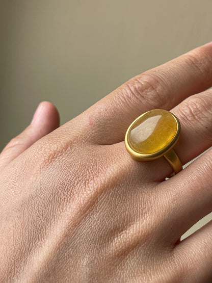 Honey amber ring - Gold plated silver - Large ring collection 