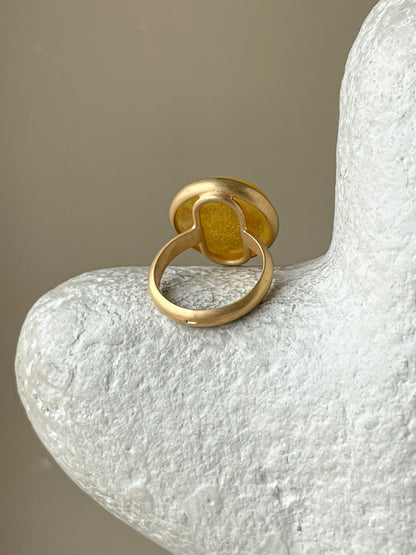 Butterscotch amber ring - Gold plated silver - Large ring collection - Size 7