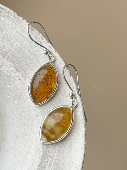 Cognac amber dangle earrings - Sterling silver - Hook earrings collections
