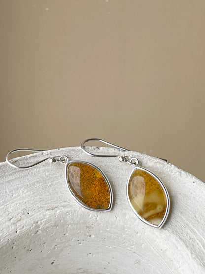 Cognac amber dangle earrings - Sterling silver - Hook earrings collections