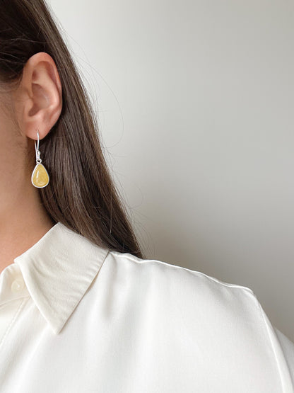 Mate amber dangle earrings - Sterling silver - Hook earrings collection