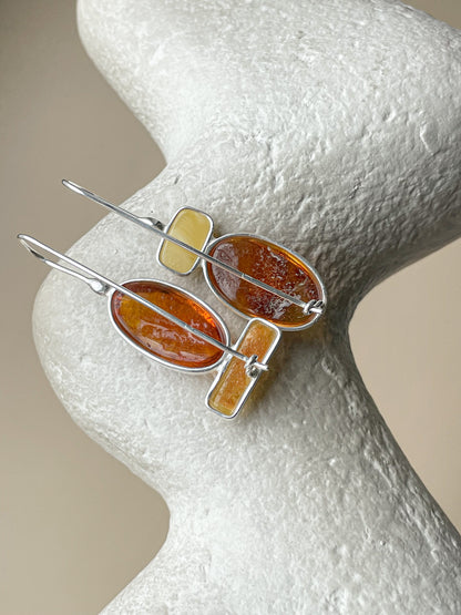 Amber dangle earrings - Sterling silver - Mismatched earrings collection
