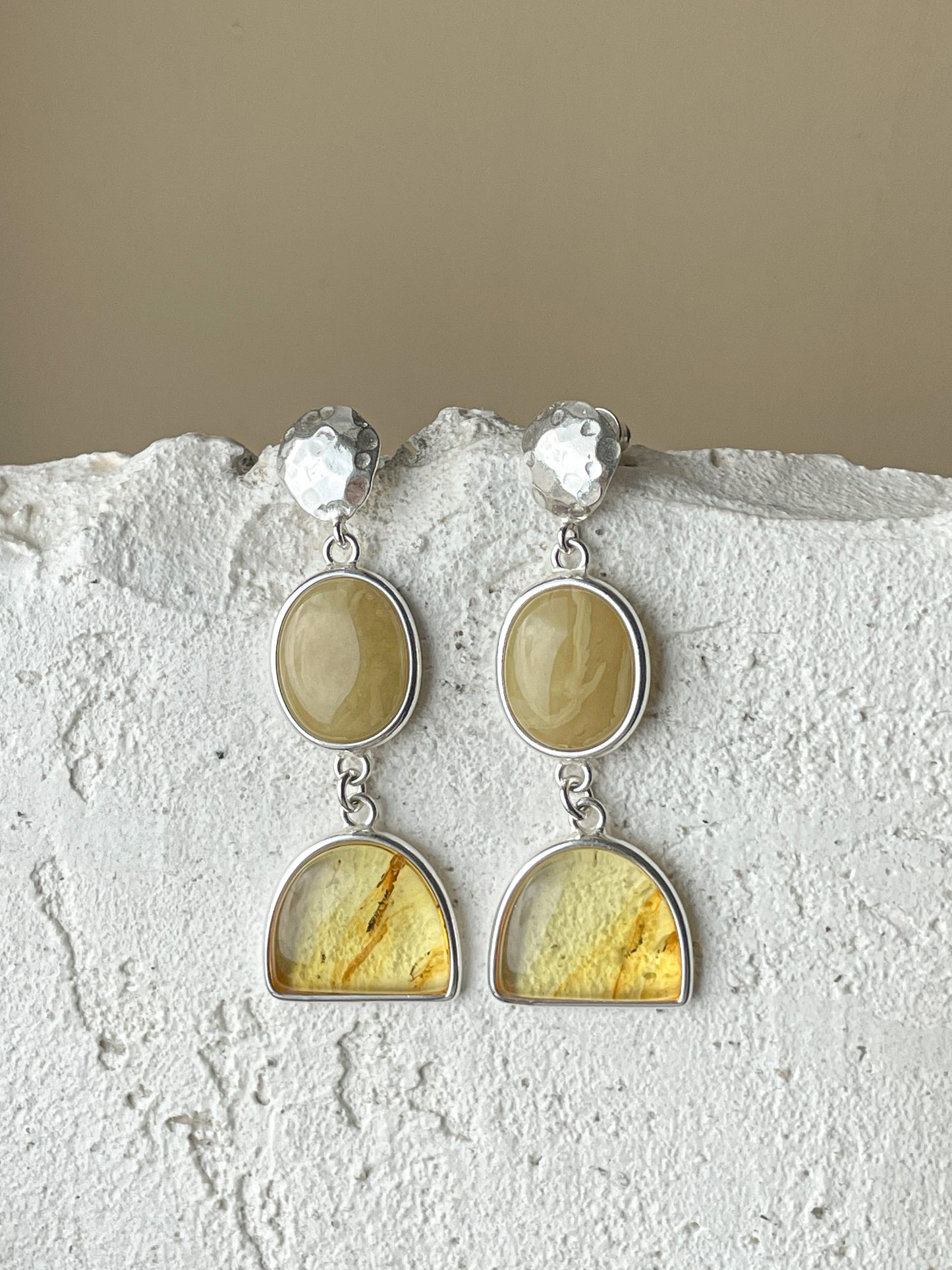 Amber dangle earrings - Sterling silver - Stud earring collection