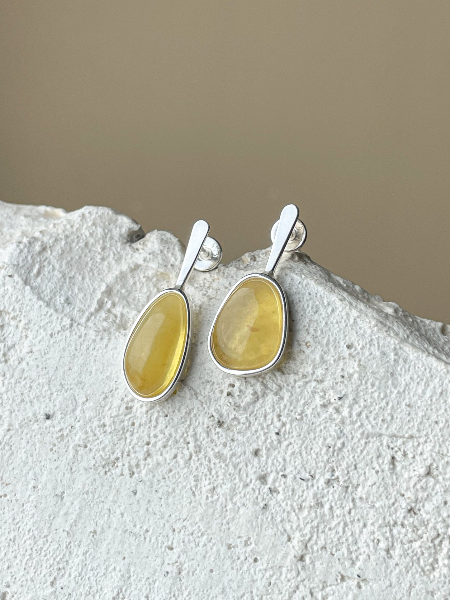 Honey amber stud earrings - Sterling silver - Mismatched earrings collection