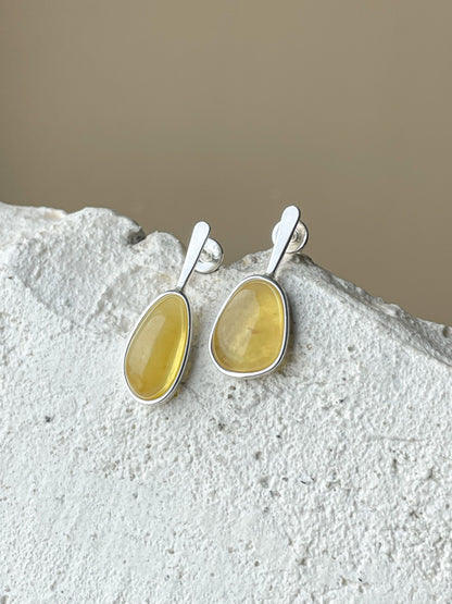 Honey amber stud earrings - Sterling silver - Mismatched earrings collection