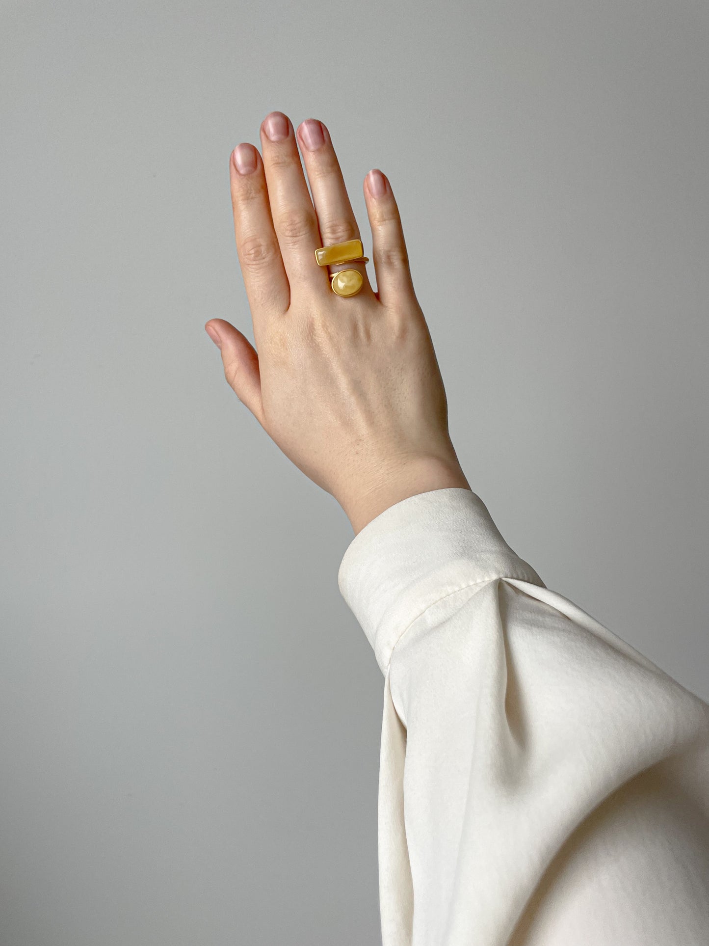 Matte amber ring - Gold plated silver - Double stone ring collection - Size 7