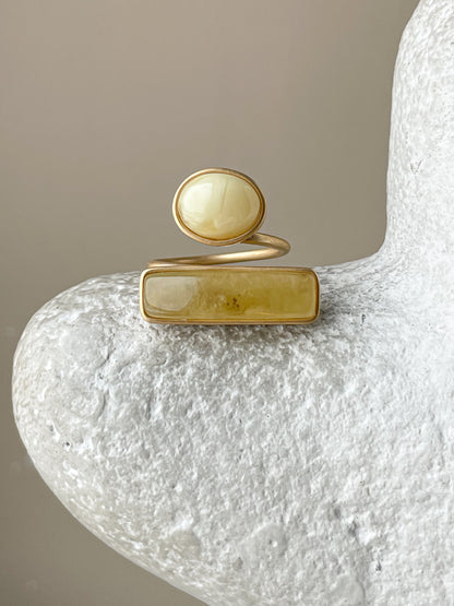 Matte amber ring - Gold plated Silver - Double stone ring collection - Size 7 3/4