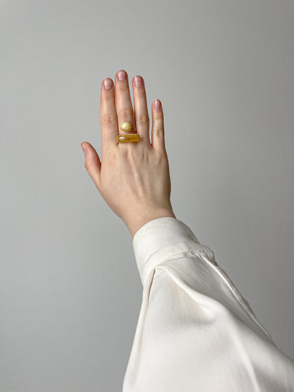 Matte amber ring - Gold plated Silver - Double stone ring collection - Size 7 3/4