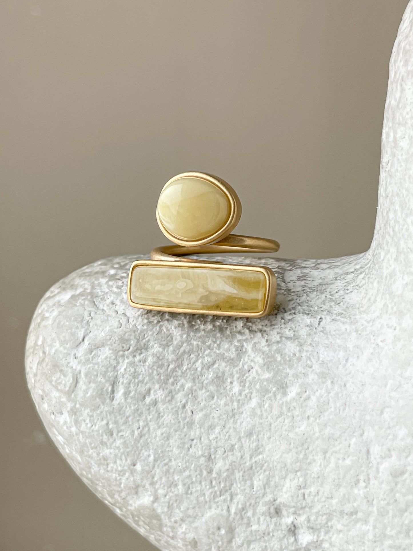 Matte amber ring - Gold plated Silver - Double stone ring collection - Size 5 1/2