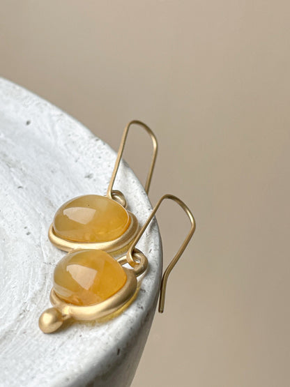 Honey amber earrings - Gold plated silver - Hook earrings collection