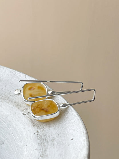 Matte amber dangle earrings - Sterling silver - Mismatched earrings collection