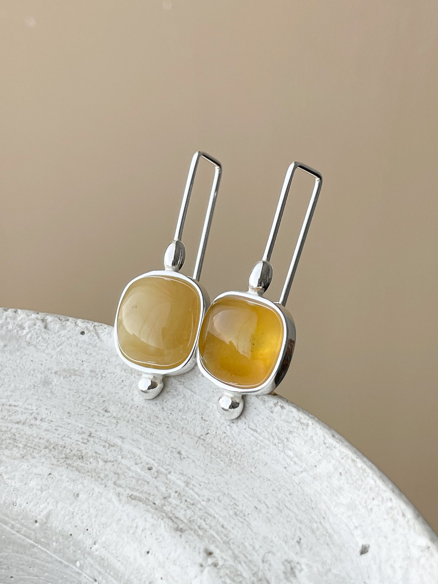 Natural amber dangle earrings - Sterling silver - Hook earrings collection
