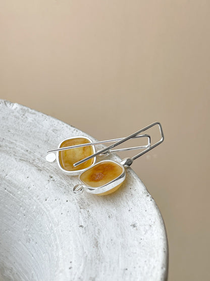 Natural amber dangle earrings - Sterling silver - Hook earrings collection