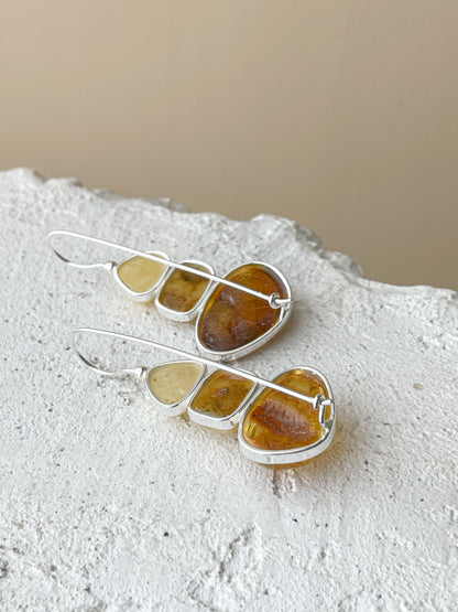 Natural amber dangle earrings - Sterling silver - Multicolor earrings collection