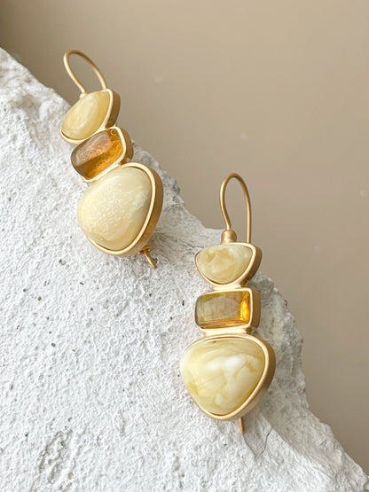 Amber dangle earrings - Gold plated silver - Multicolor earrings collection