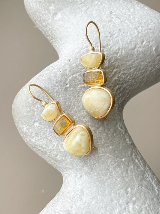 Amber dangle earrings - Gold plated silver - Multicolor earrings collection