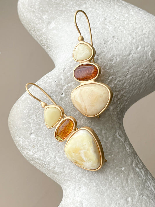 Amber dangle earrings - Gold plated silver - Multicolor earrings collection