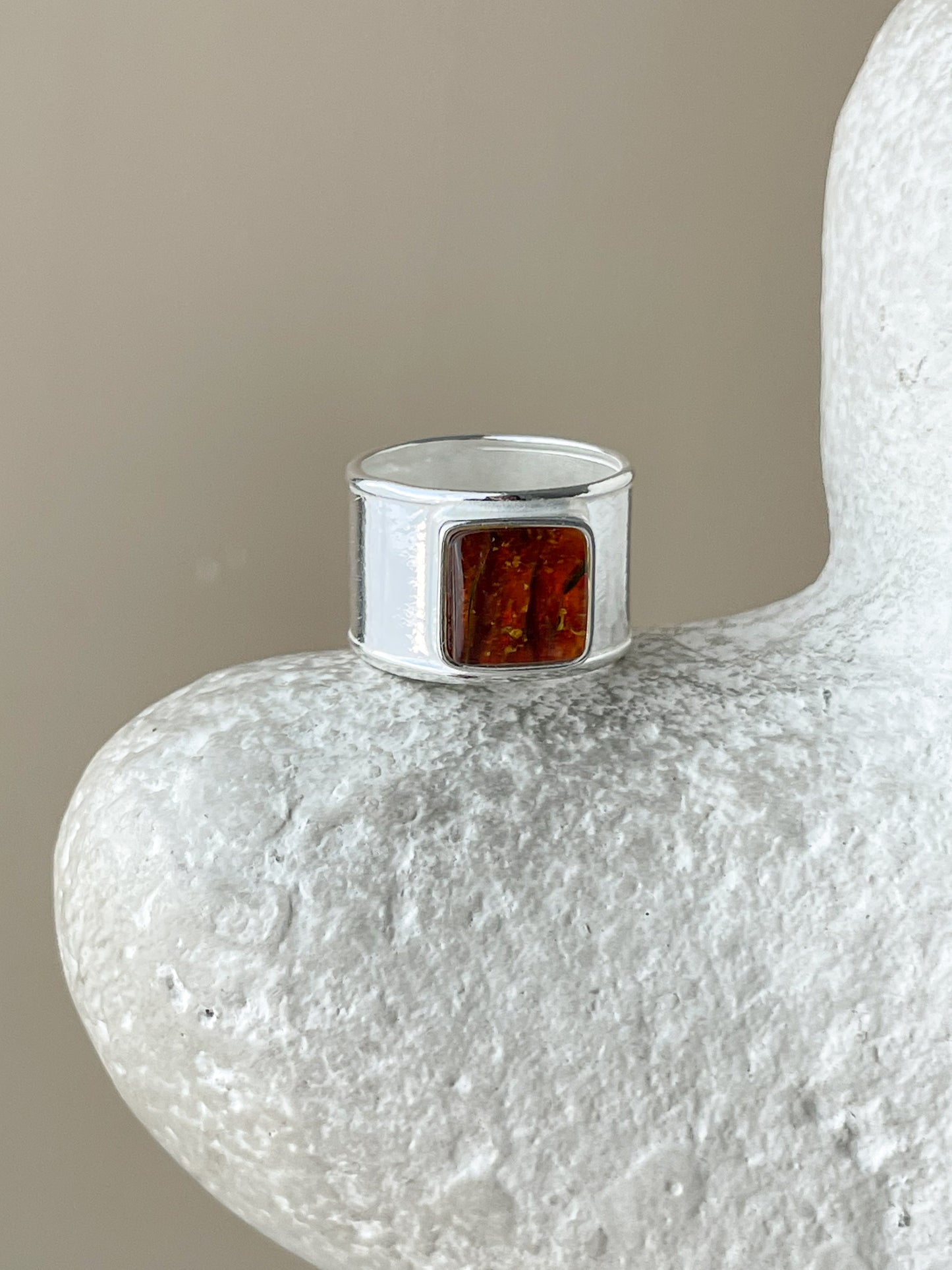 Cognac amber ring - Sterling silver - Statement ring collection - Size 6 1/2