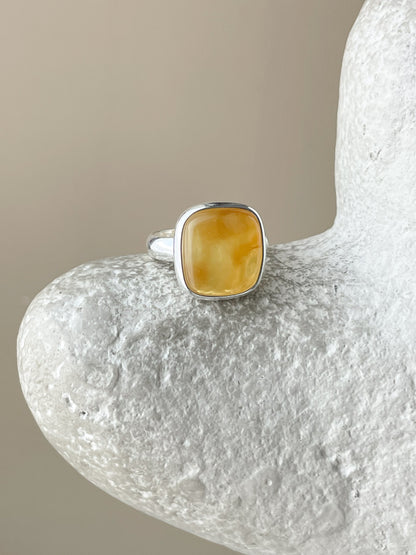 Honey amber ring - Sterling silver - Large ring collection - Size 7
