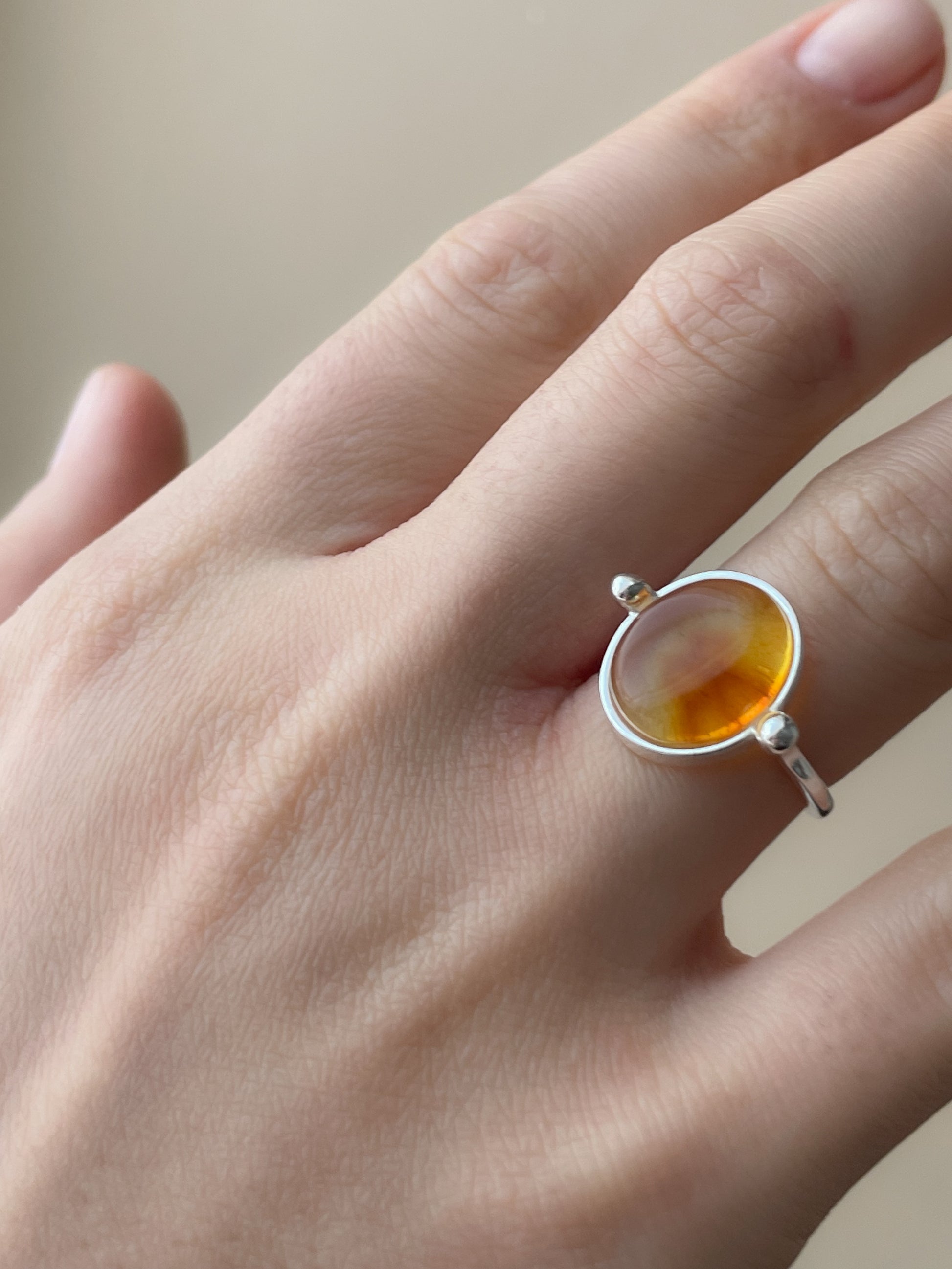 Natural amber ring - Sterling silver - Thin ring collection