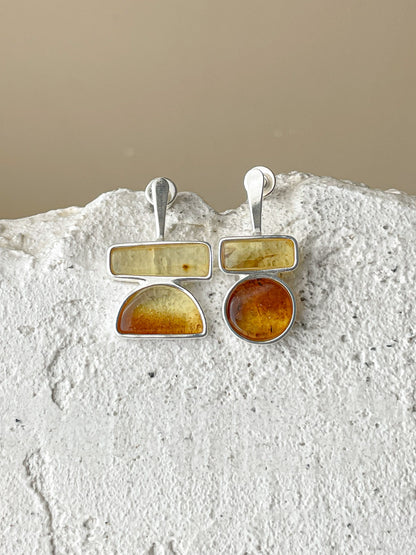 Multicolor amber stud earrings -Strerling silver - Mismatched earrings collection