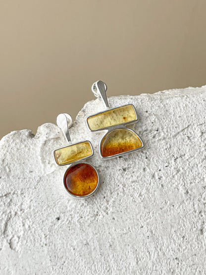 Multicolor amber stud earrings -Strerling silver - Mismatched earrings collection