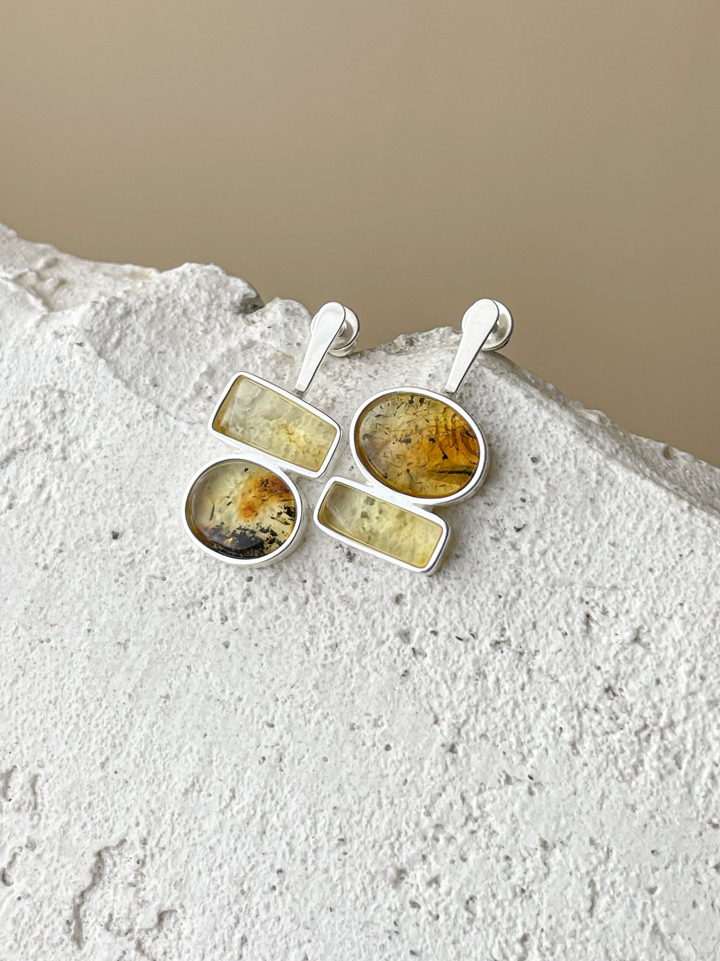 Multicolor amber stud earrings - Sterling silver - Mismatched earrings collection