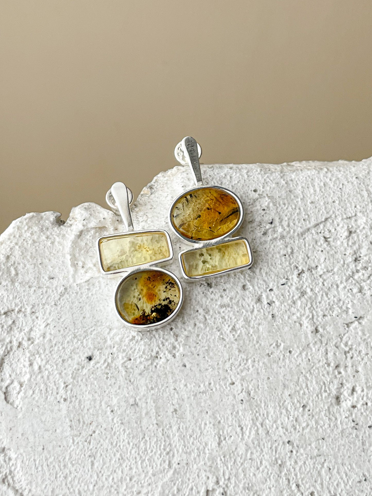 Multicolor amber stud earrings - Sterling silver - Mismatched earrings collection