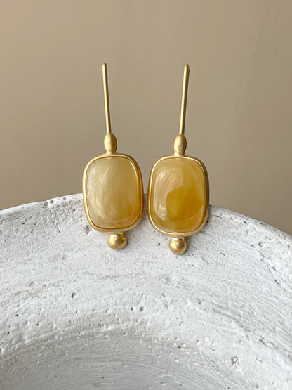 Honey amber earrings - Gold plated silver - Hook earrings collection