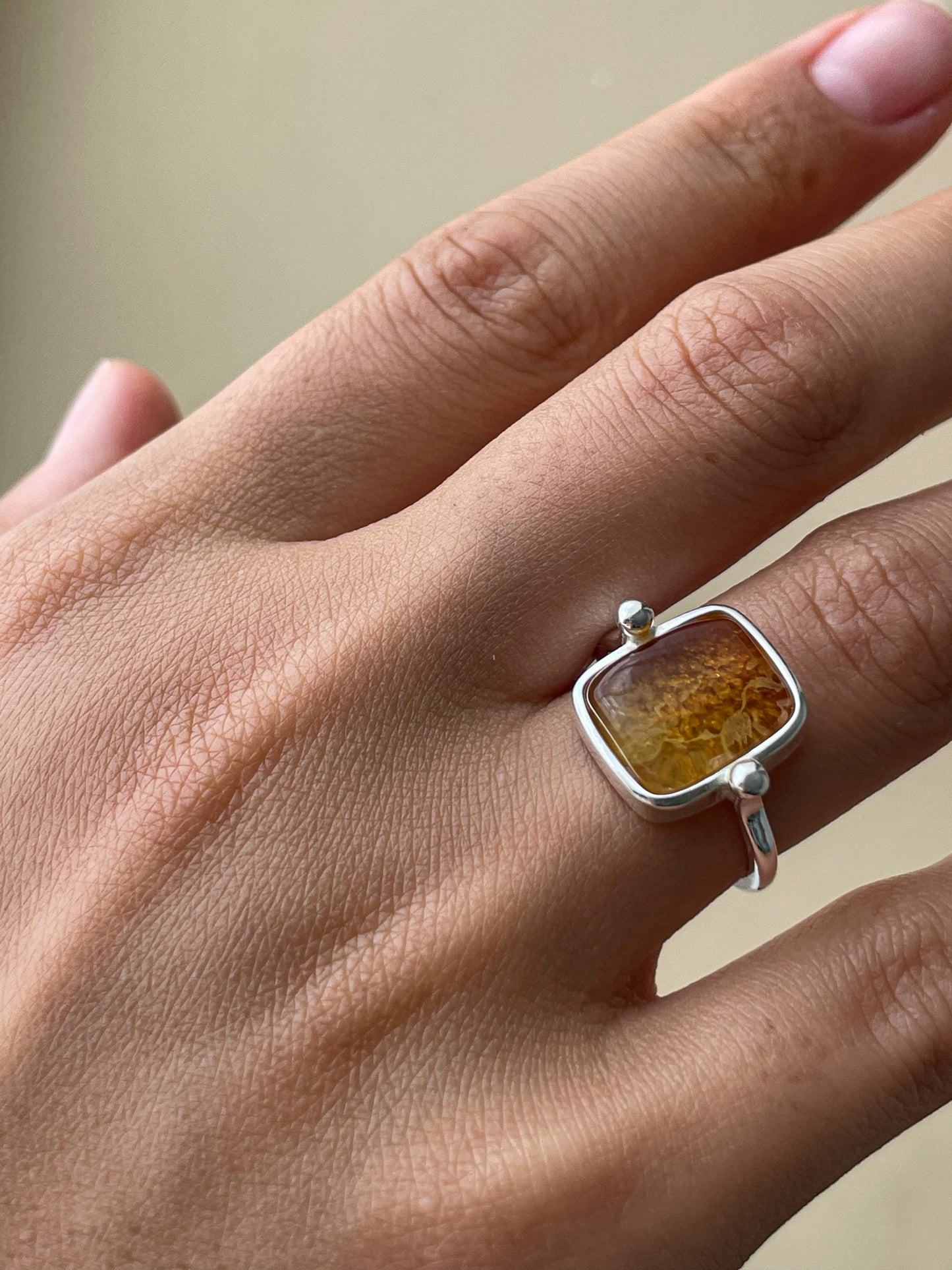 Butterscotch amber ring - Sterling silver - Thin ring collection