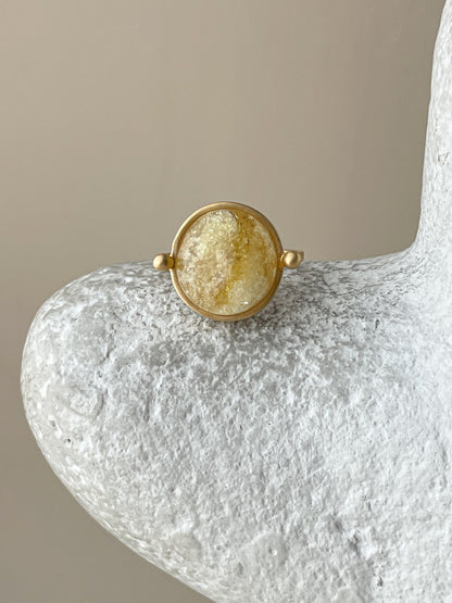 Lemon amber ring - Gold plated silver - Vintage style collection - Size 5 1/4