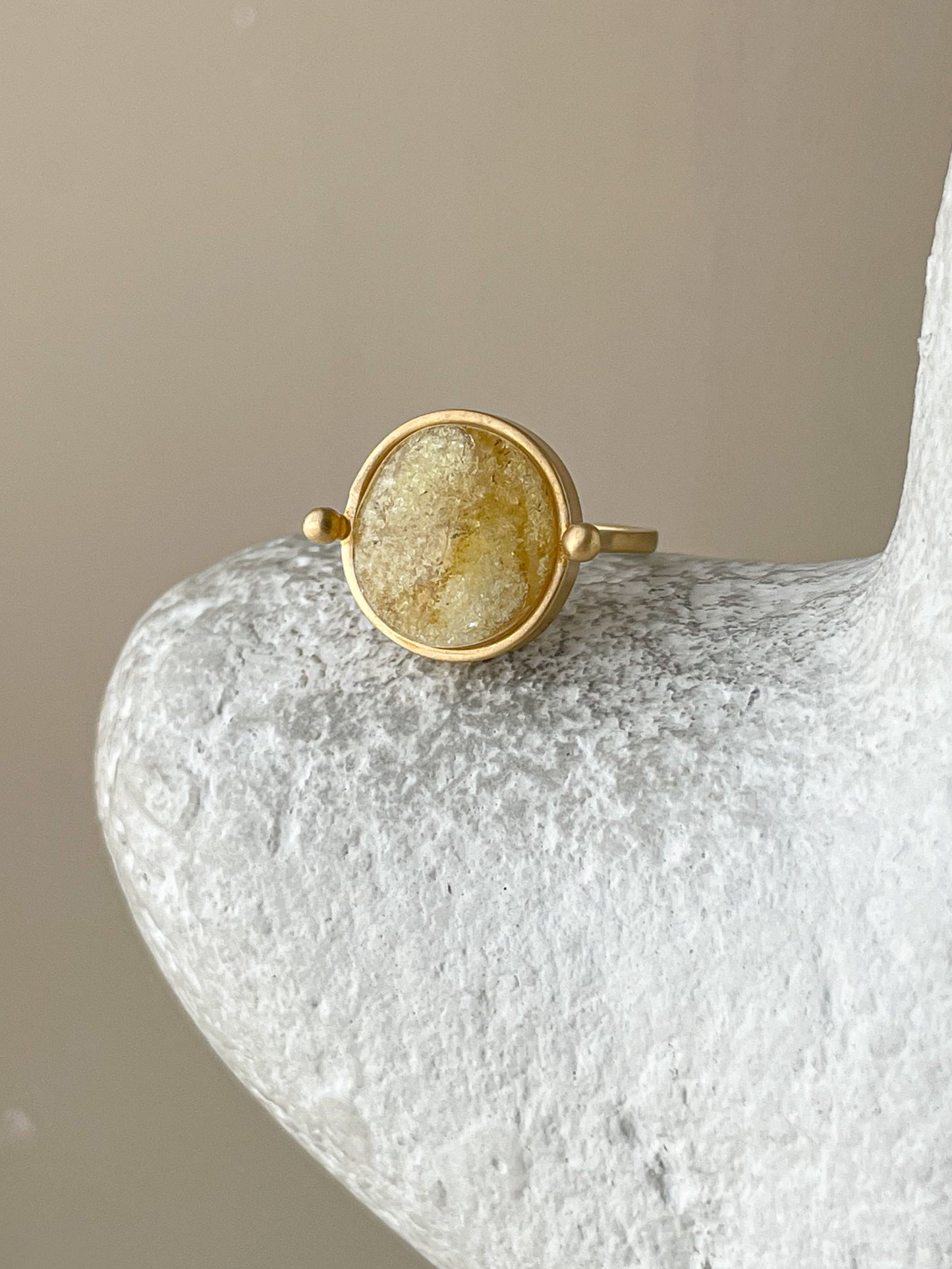 Lemon amber ring - Gold plated silver - Vintage style collection
