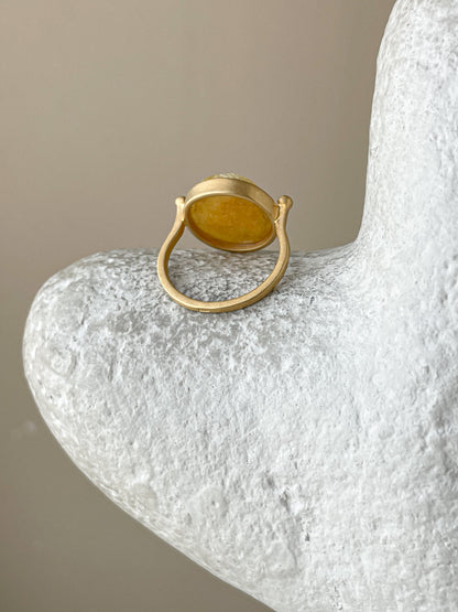 Lemon amber ring - Gold plated silver - Vintage style collection - Size 5 1/4