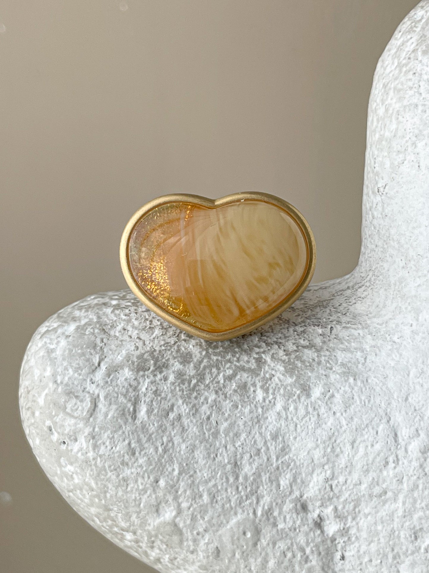 Amber heart ring - Gold plated Silver - Heart ring collection - Size 7 3/4