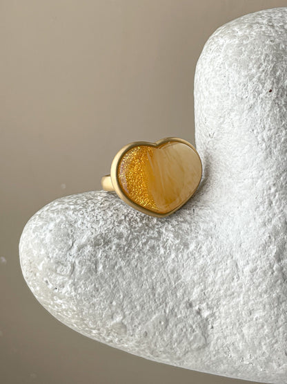 Amber heart ring - Gold plated Silver - Heart ring collection - Size 7 3/4