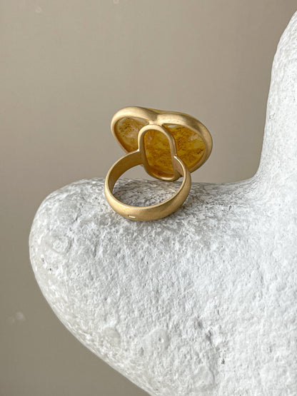 Amber heart ring - Gold plated Silver - Heart ring collection - Size 6 3/4