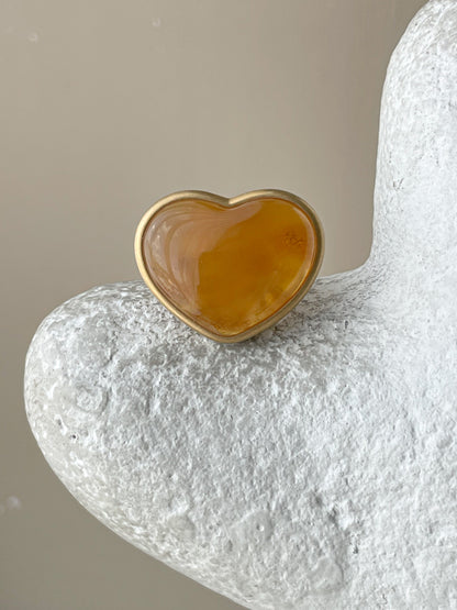 Amber heart ring - Gold plated Silver - Heart ring collection - Size 8