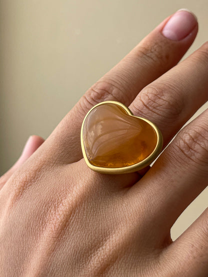 Amber heart ring - Gold plated Silver - Heart ring collection