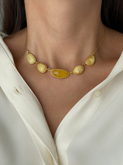 Amber necklace, gold plated sterling silver with natural amber