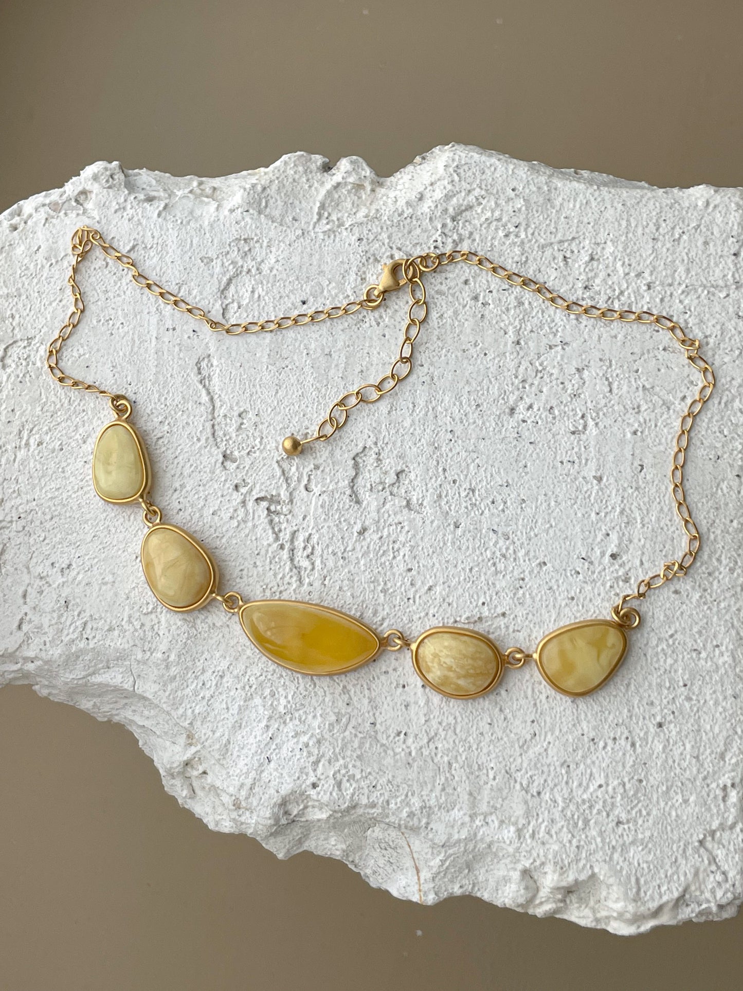 Amber necklace, gold plated sterling silver with natural amber