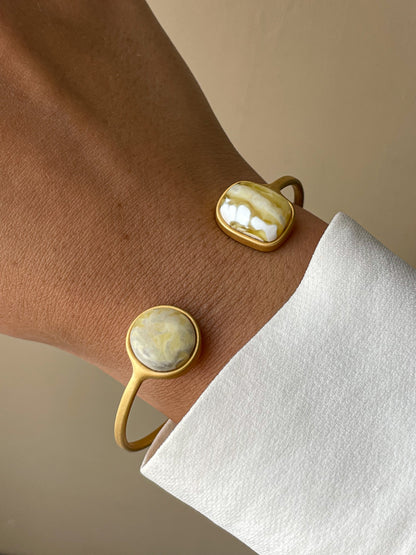 Amber bracelet - Gold plated silver - Cuff bracelet collection - Size 7