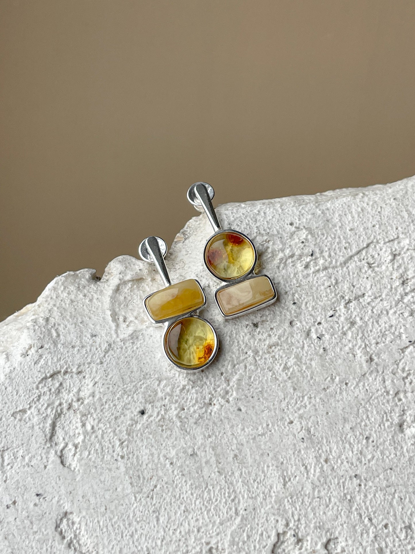 Multicolor amber stud earrings - Sterling silver - Mismatched earrings collection