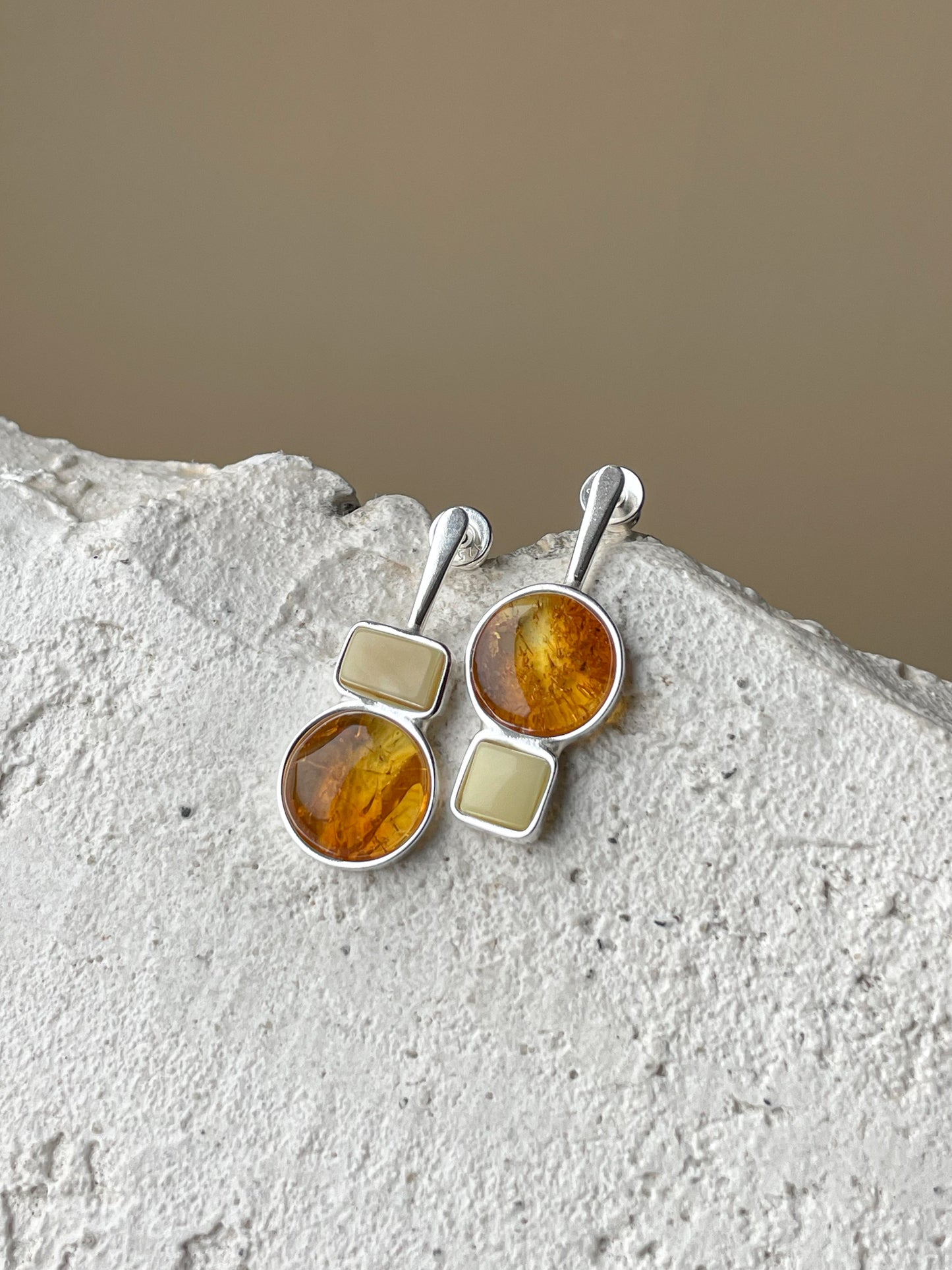 Multicolor amber stud earrings - Sterling silver - Mismatched earrings collection