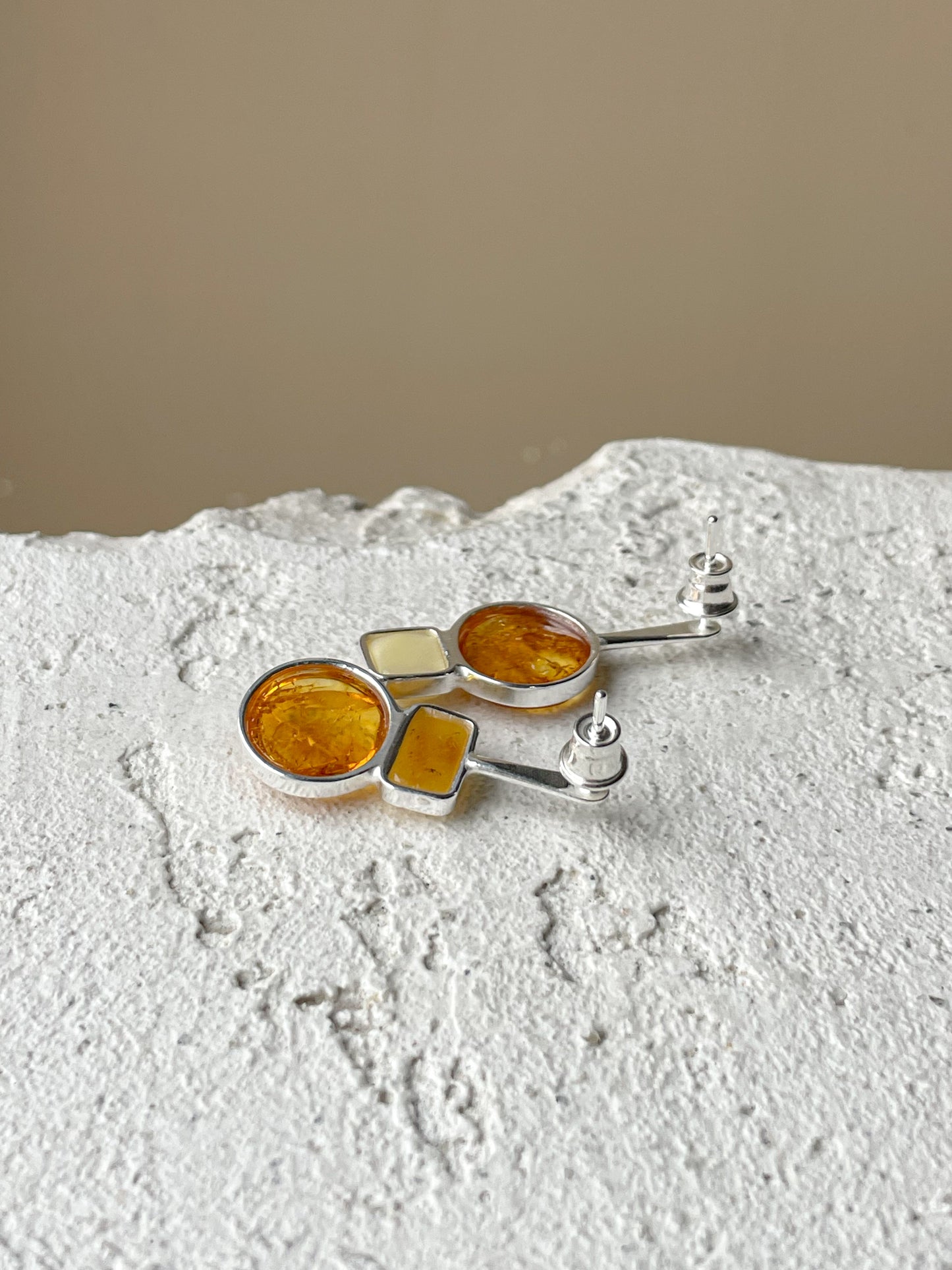 Multicolor amber stud earrings - Sterling silver - Mismatched earrings collection