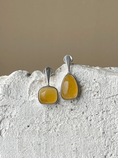 Honey amber stud earrings - Sterling silver - Mismatched earrings collection