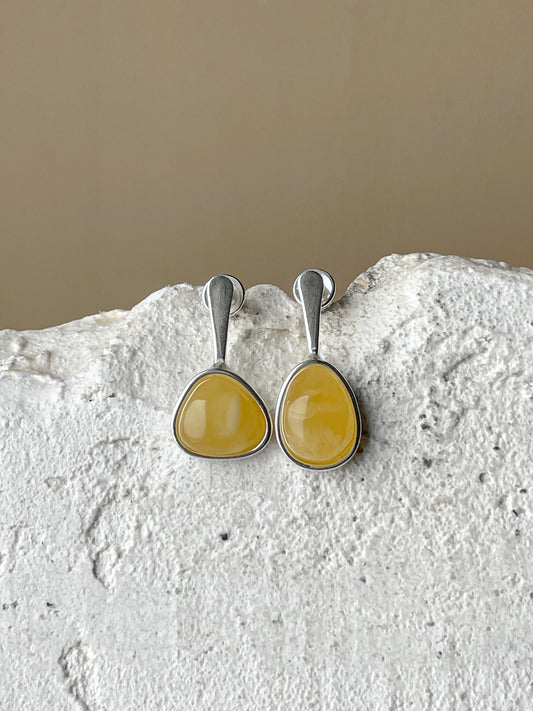 Honey amber stud earrings - Sterling silver - Mismatched earrings collection