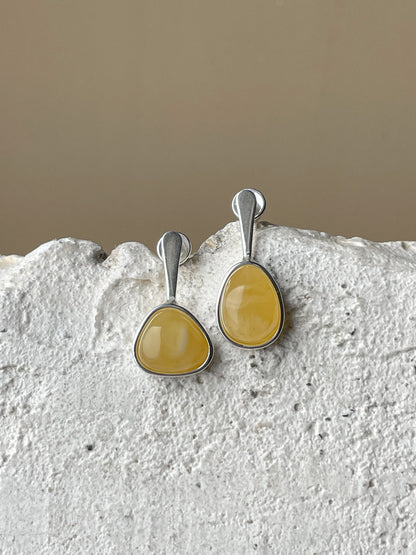 Honey amber stud earrings - Sterling silver - Mismatched earrings collection