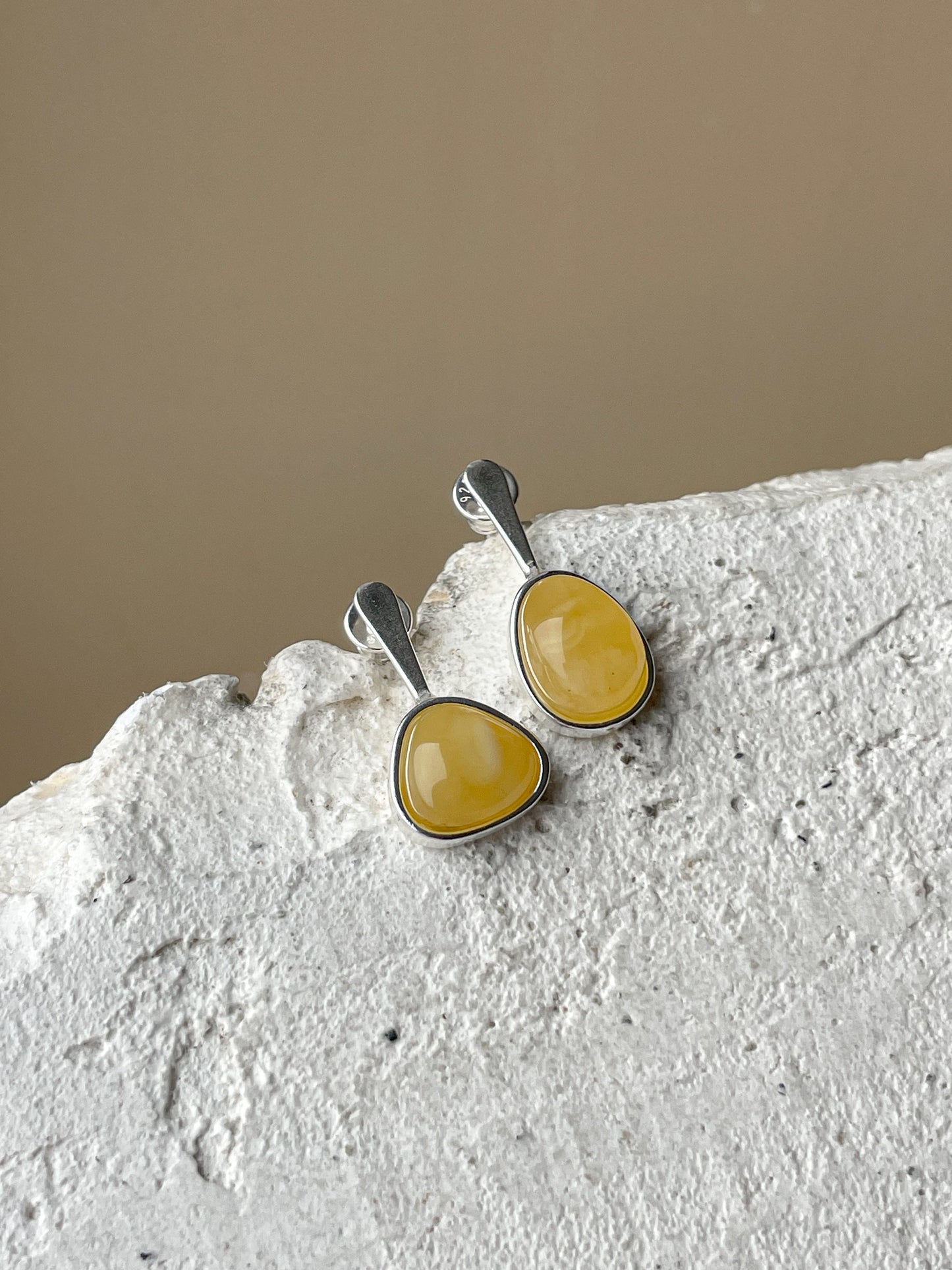 Honey amber stud earrings - Sterling silver - Mismatched earrings collection