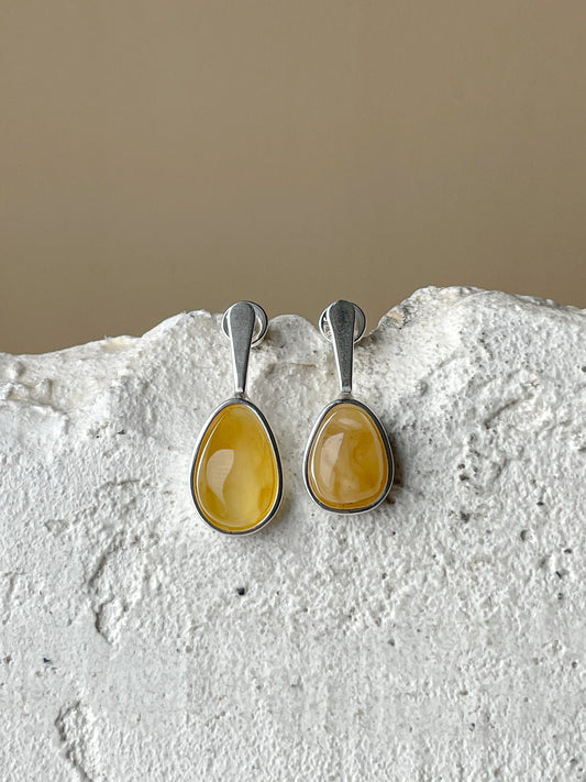 Honey amber stud earrings - Sterling silver - Mismatched earrings collection