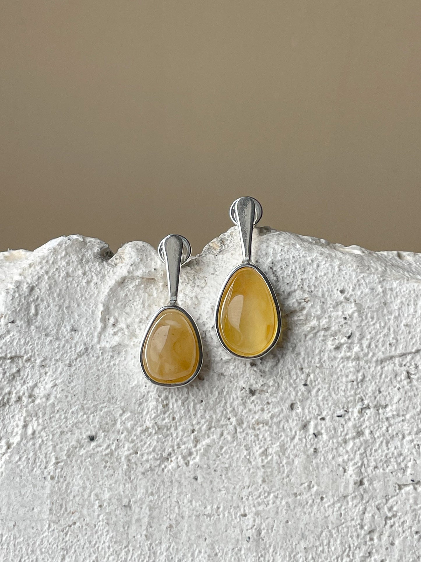 Honey amber stud earrings - Sterling silver - Mismatched earrings collection